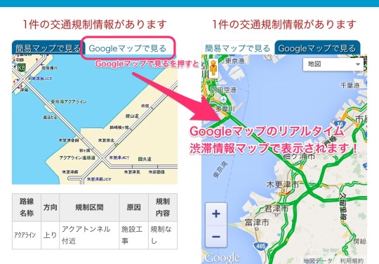 アクアライン交通情報ナウにgoogleマップの交通状況ビューを追加 房総グローカルネットワーク